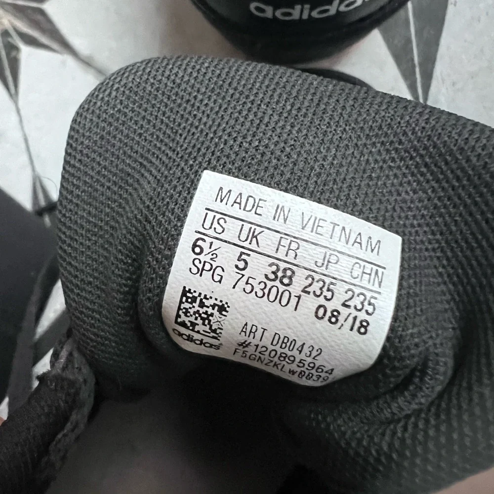 Adidas Dark Gray Sneakers with Pink Accents & Signature White Stripes - Picture 4 of 6